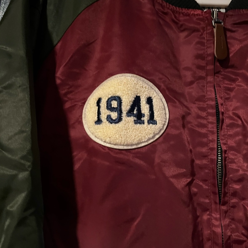 Square Zero XL Bomber Jacket Burgundy Olive 1941 Eagle Patch - Picture 4 of 13